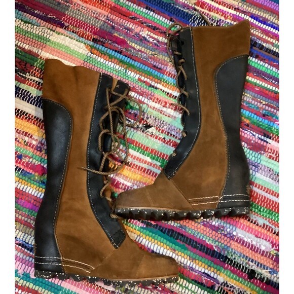 SOREL CATE THE GREAT WEDGE Chestnut Brown Waterproof LACE UP Women's Boots Sz 9 - Picture 15 of 16